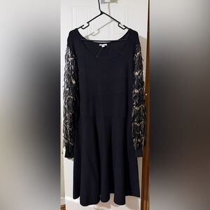 Women’s Black Dress with Sheer Sequin Long Sleeves by Cato - Size 22/24